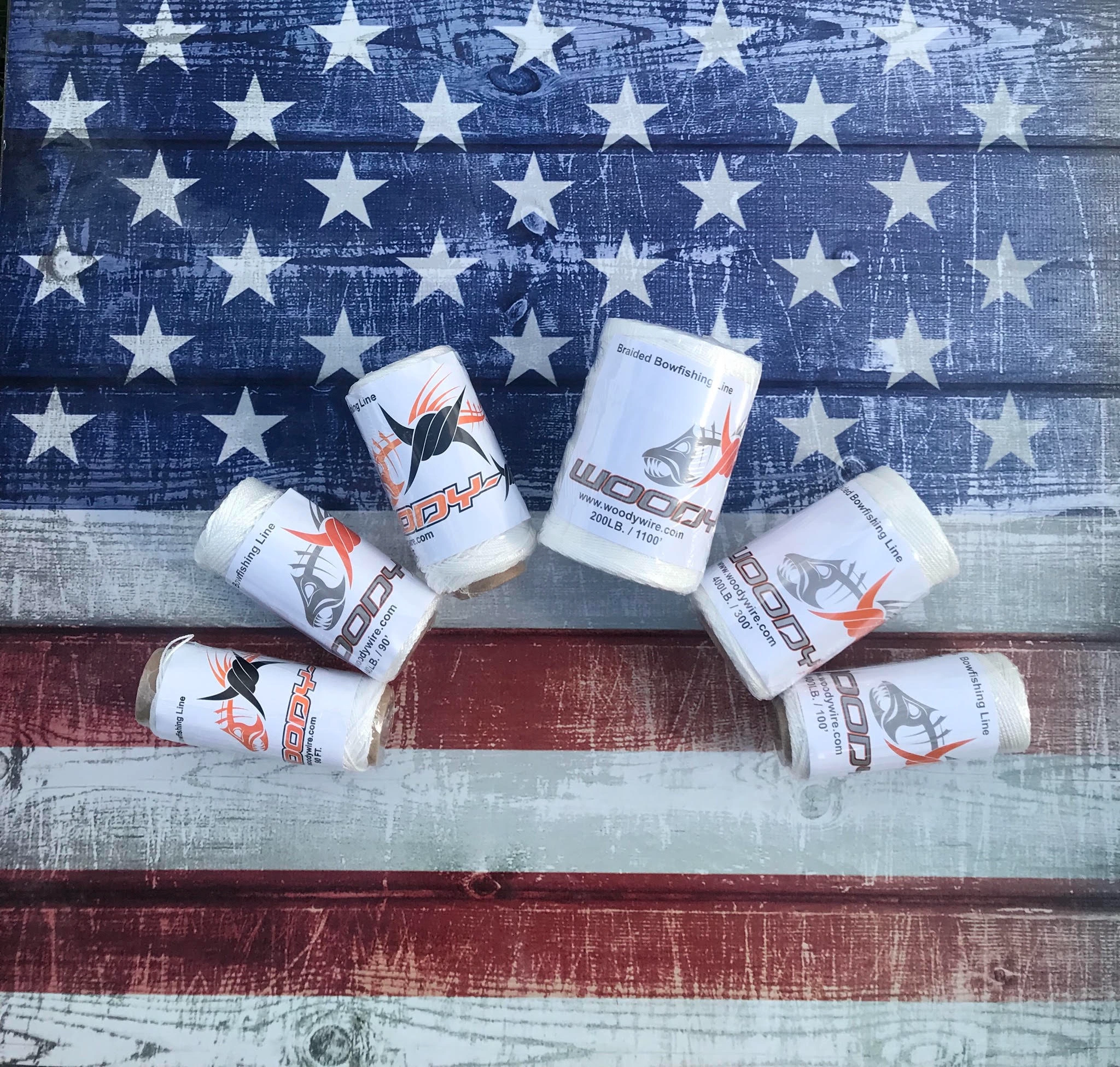 Woody Wire products on American flag background